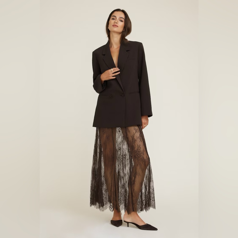DYNAMITE Brown Sheer Lace Maxi Skirt